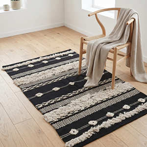 Alfombra Elegante Estilo Boho Chic, Proveedor Indio, Alfombra Blanca de Gran Venta, Alfombras Bohemias para el Hogar, Plegables, 100% Algodón, Alfombra Boho Simple - Product Image 5