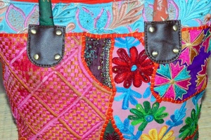 Bolso bordado de retales de algodón reciclado, bolso de hombro para mujer - Product Image 3
