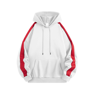 Sudadera con Capucha Blanca Lisa al por Mayor con Franja Roja en el Hombro, Sudadera de Forro Polar para Hombre, Etiqueta Personalizada, Ropa Urbana al por Mayor - Product Image 4