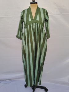 Vestido Kaftán de Algodón a Rayas Verdes para Mujer, Cuello en V, Manga Larga, Corte Holgado, Estilo Maxi, Ropa Casual de Verano para Compradoras de Boutique - Product Image 1