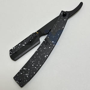Cuchillo de Afeitar Recto de Acero Inoxidable con Bloqueo Oscilante, Diseño Texturizado, Estilo Gota de Pintura Blanca, Totalmente Negro, el Más Vendido - Product Image 2