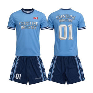 Conjunto de Camiseta y Pantalones Cortos de Fútbol Crestline Industry para Hombre, Cuello Redondo, Rayado, Absorbe la Humedad, Uniforme Deportivo con Estampado Sublimado - Product Image 3