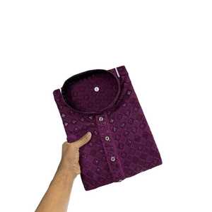 DISEÑADOR RAYON ALGODÓN MÁQUINA BORDADO TRABAJO HOMBRE KURTA PAYJAMA VINO - Product Image 1