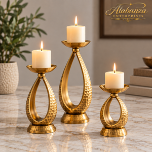 ALABANZA ENTERPRISES Ensemble de 3 bougeoirs en acier inoxydable faits à la main, supports décoratifs en métal pour la maison et les tables de mariage - Product Image 3