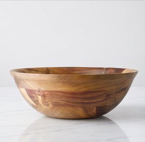 Bol de service rond en bois d'acacia fait main, grain naturel, idéal pour salades, fruits, noix, parfait pour la présentation sur la table - Product Image 1