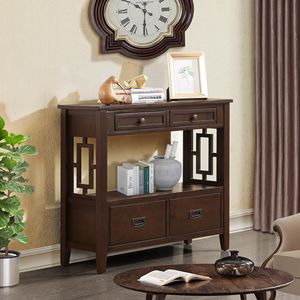 Consolle in Legno di Pino Stile Rustico da 36 Pollici con 4 Cassetti e 1 Ripiano per Ingresso, Soggiorno o Camera da Letto - Product Image 2
