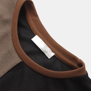 Men's Color Blocked Knitted Short Sleeve O-Neck T-<b>Shirt</b> Regular Fit Casual <b>Patchwork</b> Design - Product Image 3