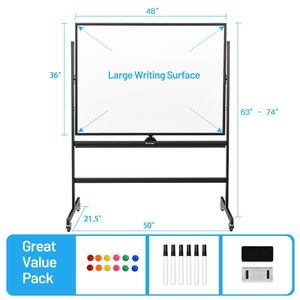 Lavagna Magnetica Mobile Cancellabile a Secco 48FT X 36FT con Telaio in Alluminio, Altezza Regolabile e Lavagna Bianca Reversibile a Doppia Faccia - Product Image 3