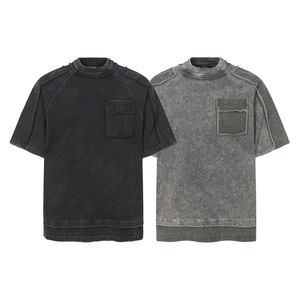 Haut décontracté pour homme, style vintage, deux pièces, bicolore, respirant, 100 % coton, coupe ajustée, confortable, avec détails usés, fabrication soignée, lavé pour l'été - Product Image 5