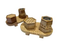 Ensemble de boîtes à encens hexagonales tissées en bois d'acacia de haute qualité, écologiques, brûleur d'encens d'aromathérapie, Madkhan arabe, pour la maison et la religion