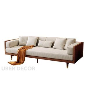 Sofá moderno rústico de Lucerne de 82,68 pulgadas con marco de madera maciza de brazos cuadrados y opciones de tela personalizables para sala de estar - Product Image 2