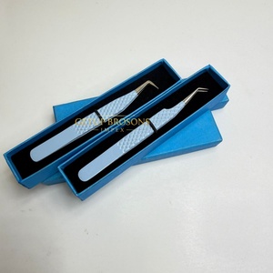 GETUP BROSONS IMPEX <b>Silver</b> Tip 90\45 Double Color Stainless Steel Anti-Magnetic Anti-Static Diamond Grip 10mm Eyelash Tweezer - Product Image 2
