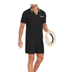 Conjunto de Camiseta Polo y Pantalones Cortos de Algodón Negro para Hombre, Venta al Por Mayor 2026, Ropa Casual de Verano, Transpirable, Tejido de Punto, Color Sólido - Product Image 5