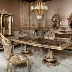 Luxury Rococo Dark Mahogany Wood Carved Antique Dining <b>Table</b> Set High-End Eco-Friendly Furniture for European Style Villa - Product Image 1