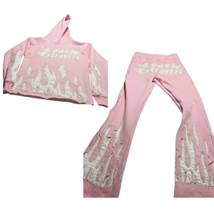 Ensemble sweat à capuche et pantalon évasé personnalisé avec logo, style tendance, qualité supérieure, survêtement homme - Product Image 1