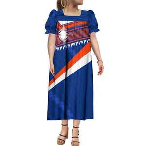 Vestido Maxi Personalizado para Mujer, con Hombros Descubiertos, Manga Corta, Estampado, Verano, Casual, Fabricante OEM ODM, Venta al Por Mayor - Product Image 1