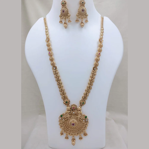 JewelEMarket Ensemble de colliers longs de créateur en pierre de Pota et perles, plaqué or, bijoux ethniques festifs pour mariée, pour femmes - Product Image 1