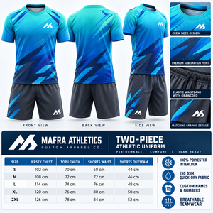 Ensemble de sport d'été respirant en polyester bleu à motif géométrique, maillot à manches courtes, uniforme d'entraînement, tenue athlétique - Product Image 6