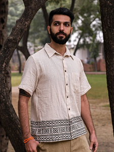 Men Handcrafted Cotton Short Sleeve Button <b>Down</b> Collar Shirt Casual Summer Wear Comfortable Breathable Natural Fabric Shirt - Product Image 4