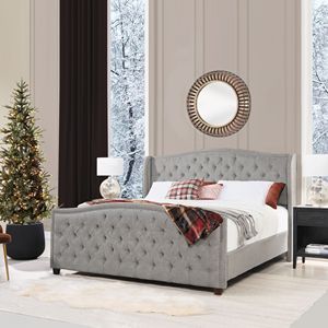Set Letto King Size Marcella con Testiera Imbottita in Poliestere Grigio Argento - Product Image 3