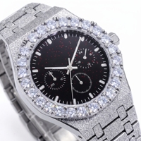 Reloj con Cristales, 10 ct, Diamantes Cultivados en Laboratorio, EF VVS VS, Chapado en Oro Amarillo de 14K, Acabado en Acero Inoxidable, Estilo Bling Urbano