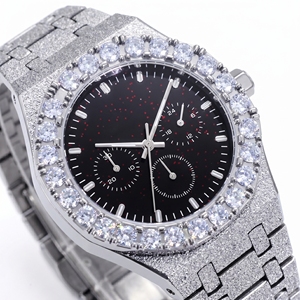 Montre Iced Out en cristal, 10 carats de diamants de laboratoire EF VVS VS, finition en acier inoxydable plaqué or jaune 14K, style streetwear bling - Product Image 5
