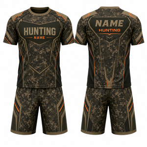 MEGAMAPLE Vêtements de chasse pour adultes Ensemble chemise à manches courtes et short à motif floral pour hommes Vêtements d'extérieur respirants en polyester pour l'été - Product Image 1