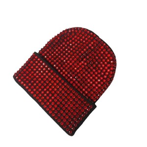 Unisex Red Rhinestone Beanie Hat Solid Color <b>Winter</b> <b>Cap</b> Casual Stretch Acrylic Warm Headwear for Adults 56-58CM - Product Image 2