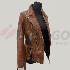 Custom Women's Python Emboss <b>Leather</b> <b>Jacket</b> Luxury Motorcycle Style OEM ODM Factory Sample Service Available - Product Image 1