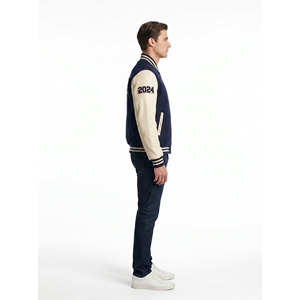 Blouson universitaire haut de gamme pour homme, personnalisé, en laine et cuir épais, zippé, coupe-vent, style streetwear tendance, OEM Letterman - Product Image 3