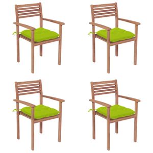 Juego de 4 Sillas de Patio Acolchadas de Color Verde Brillante, Muebles de Jardín de Teca Natural - Product Image 1