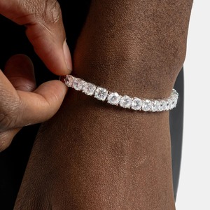 <b>Mens</b> 925 silver moissanite tennis bracelet round cut luxury engagement style jewellery iced out bracelet gift for <b>men</b> wear - Product Image 1