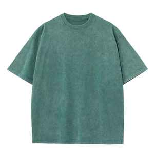 เสื้อยืดเดนิมโอเวอร์ไซส์ผู้ชาย แขนสั้น คอกลม สีพื้น ผ้าฝ้ายฟอก สไตล์ลำลอง ทรงปกติ - Product Image 2