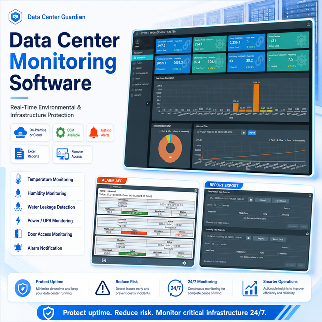 Data Center Environmental Monitoring Software for Real-Time Infrastructure Protection – OEM, On-Premise & Cloud Deployment