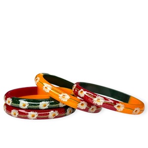 Ready To Ship Best Selling Gold Plated Colourful Acrylic Floral Bangles Set for Women <b>Cute</b> Flower Wedding at Wholesale Price - Product Image 2