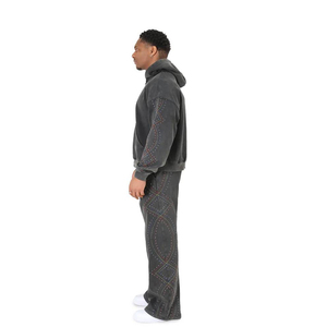 Ensemble de survêtement gris foncé à capuche pour homme, fermeture éclair intégrale, coupe décontractée, sweat-shirt et pantalon en coton, tenue d'automne, couleur unie - Product Image 5