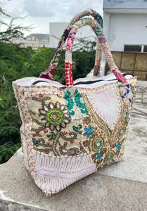 Sac fourre-tout tendance en toile de coton avec broderie de coquillages perlés, réutilisable pour le shopping, la plage, les voyages, sac à bandoulière pour femme, sac de courses - Product Image 6