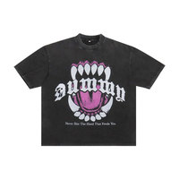 T-shirt ample pour homme, coupe courte, délavé à l'acide, imprimé personnalisé, en tissu tricoté, motif têtes de mort, style urbain haut de gamme, couleur personnalisable