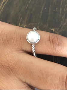 Elegant Pearl 925 Silver <b>Ring</b> Trendy Modern Handcrafted Twisted Band Vintage Classic <b>Dainty</b> Pearl Jewelry - Product Image 4