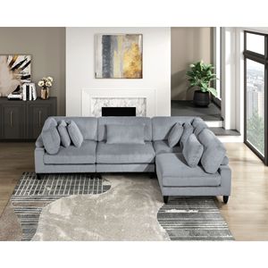 Set di Divani Modulari in Corduroy Grigio con Gambe in Legno Massello, 4 Pezzi, Cuscini Morbidi, Arredamento per Soggiorno - Product Image 1