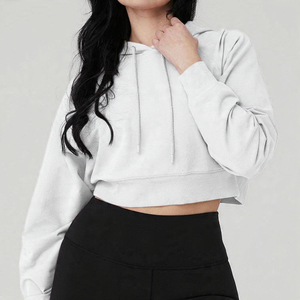 <b>Oversized</b> Cropped <b>Hoodie</b> for Women Soft Pullover Sweatshirt with Hood Drawstring Loose Fit <b>Lounge</b> Top Quality Manufacturer - Product Image 4