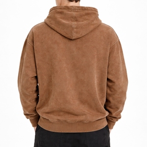 Sudadera con Capucha Marrón Lavada para Hombre, Estilo Vintage, Oversize, Lisa, 100% Algodón, Tejido Suave de Otoño, Ajuste Holgado, Bolsillo Canguro - Product Image 2