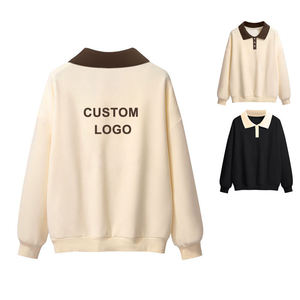 Women's Custom 330 Grams Terry Polo Sweatshirt Turn-Down Collar 3D Embossed Embroidery Front Logo-Athletic Sport <b>Jumpers</b> Winter - Product Image 4