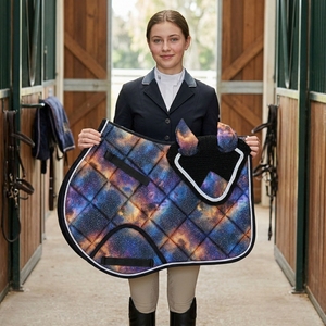 Oem Equestrian Horse Riding Set Saddle Cloth and Fly Hood <b>Bonnet</b> Cotton Polyester Anti Slip Shock Absorbing Jumping Pad - Product Image 3