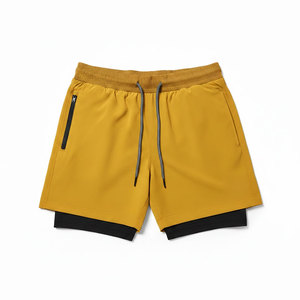 Short de sport décontracté 2-en-1 pour homme avec logo personnalisé, taille élastique et cordon de serrage, idéal pour l'été et la course à pied, avec short de compression intégré - Product Image 1
