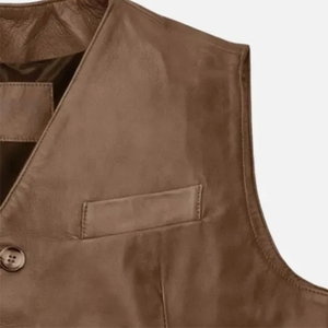 Gilet en cuir décontracté pour homme, tendance, style rétro, sans manches, respirant, à la mode, pour motard, coupe ajustée, automne - Product Image 4