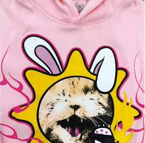 เสื้อฮู้ดสีชมพูพิมพ์ลายการ์ตูนกระต่าย ยูนิเซ็กส์ สวมใส่สบายๆ ในฤดูใบไม้ร่วง ผ้าฝ้าย 100% เฟรนช์เทอร์รี่ ทรงปกติ - Product Image 4