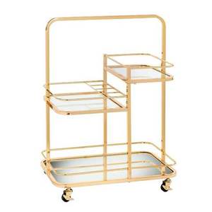 Gold Brass Hotel <b>Trolley</b> With 3 Shelves And 4 Swivel Casters Contemporary Design Durable Commercial Furniture - Product Image 1