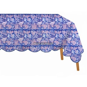 Mantel festoneado navideño con estampado indio, mantel festoneado de algodón hecho a mano con diseño floral, cubierta de mesa rectangular festoneada - Product Image 2