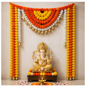Traditional Indian Flower Toran Garland with Bells for Wedding Door Decor Outdoor Entryway Hanging Home Decor - Product Image 4